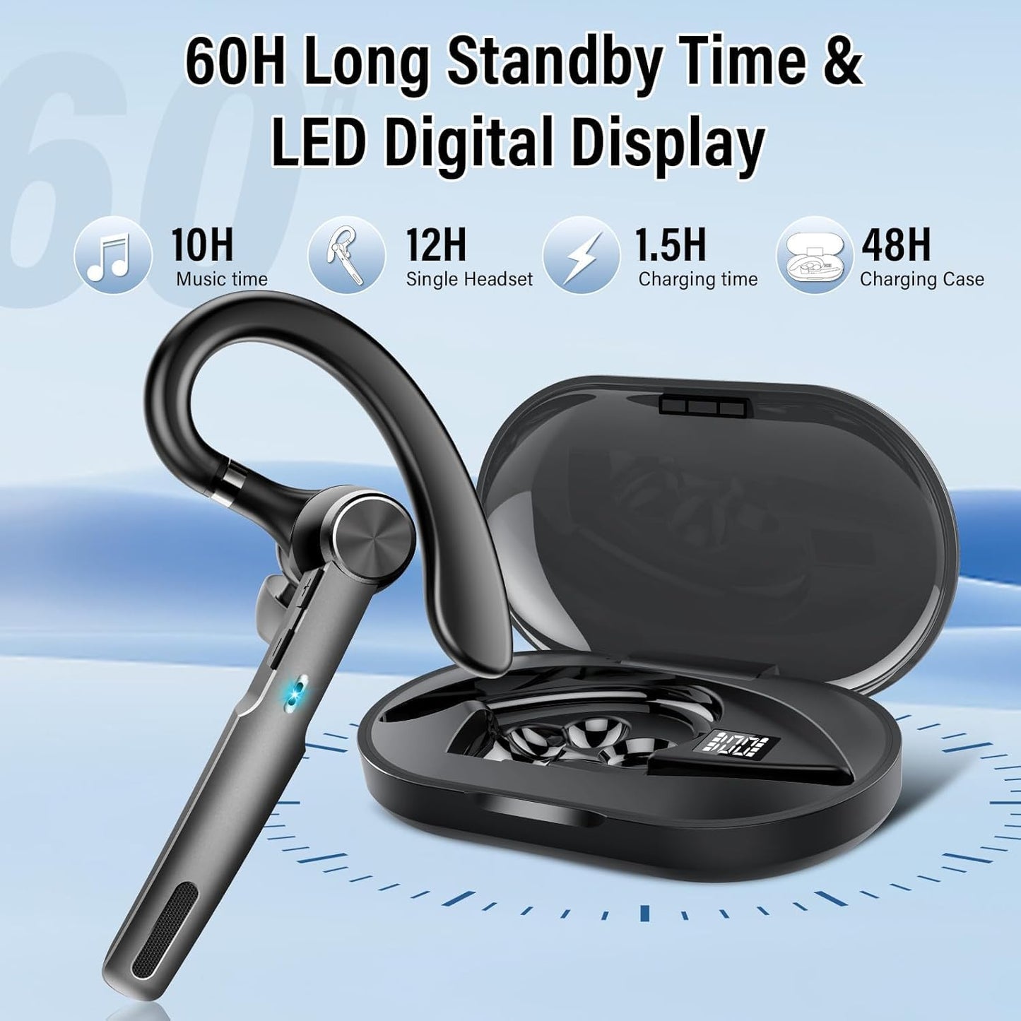 Qecnato G2 Bluetooth Headset Wireless Freisprech Telefon, 5.3 mit 60H Spielzeit