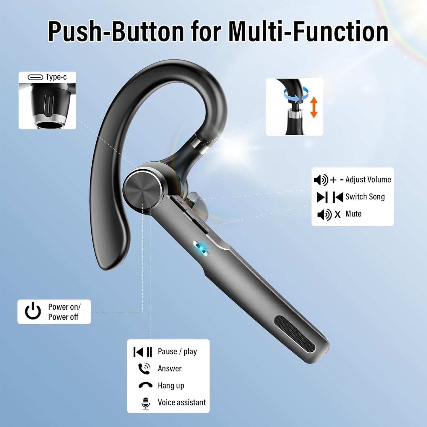 Qecnato G2 Bluetooth Headset Wireless Freisprech Telefon, 5.3 mit 60H Spielzeit