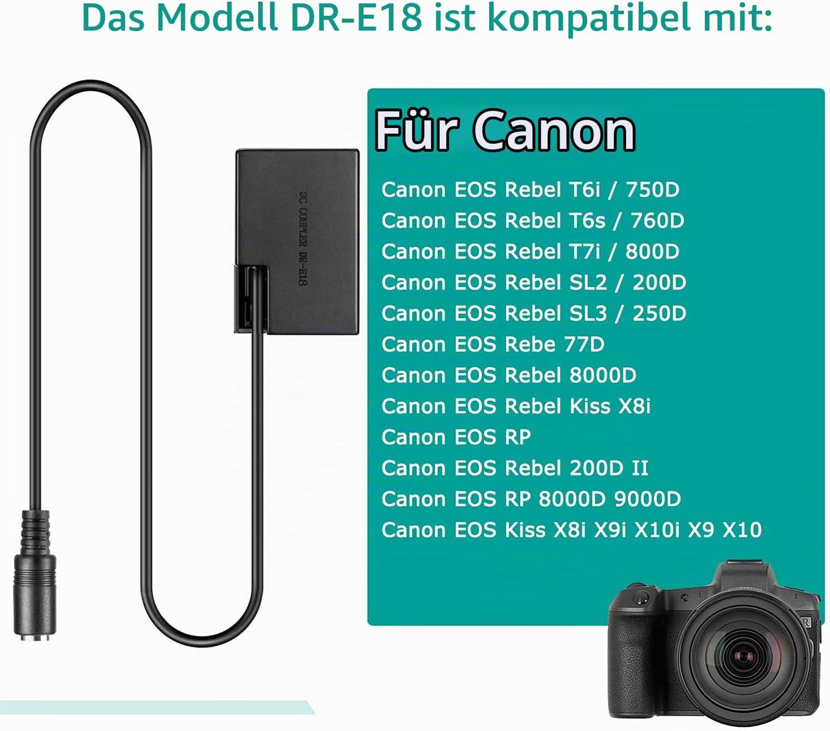 Raeisusp ACK-E18 AC-Netzteil DR-E18 DC-Koppler LP-E17 Dummy-Akku für Canon