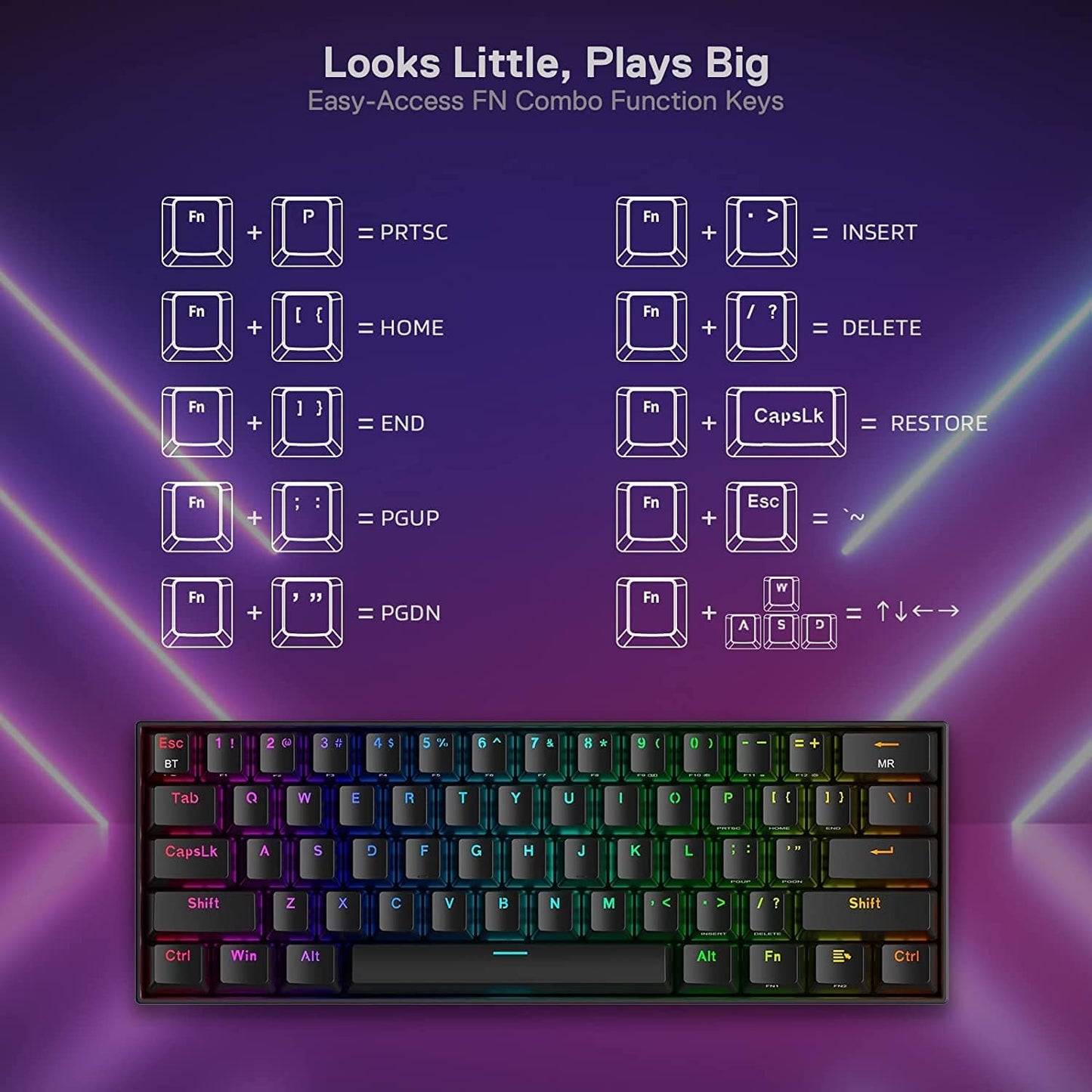 Redragon K530 Pro Draconic 60% Kabellose Mechanische RGB 61 Tasten 2.4 GHz