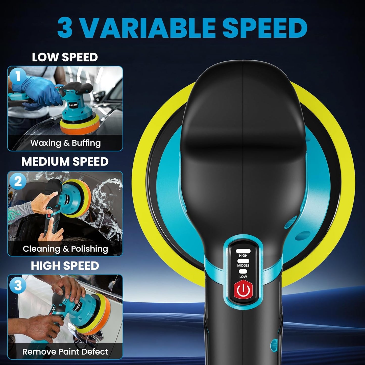 Rayleey Akku-Puffer-Polierer-Kit, 15,2 cm (6 Zoll) Orbitalpuffer für Makita 18 V Akku