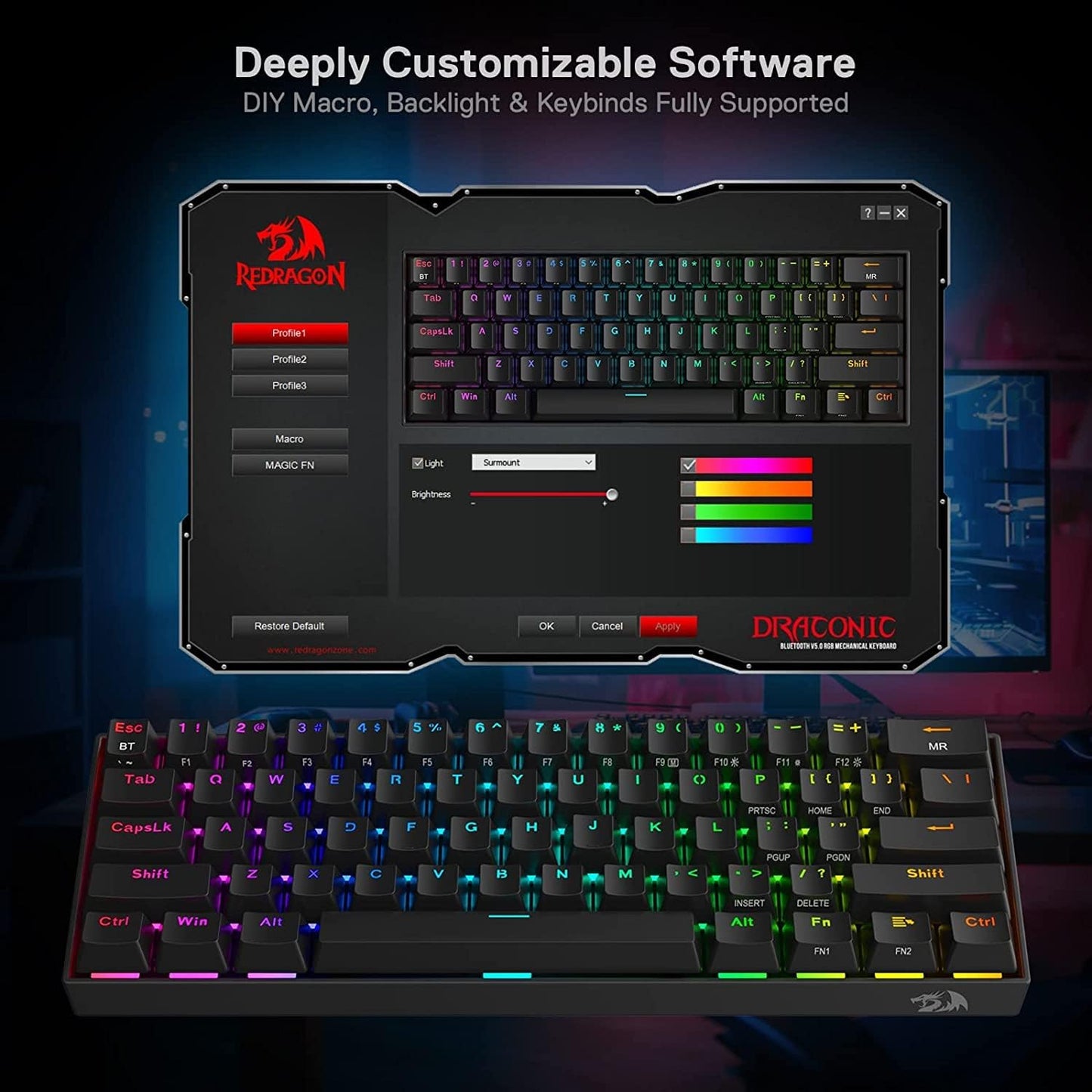 Redragon K530 Pro Draconic 60% Kabellose Mechanische RGB 61 Tasten 2.4 GHz