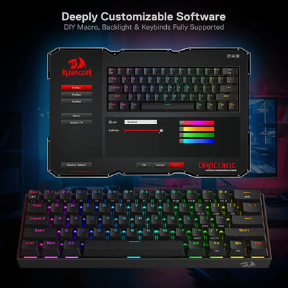 Redragon K530 Pro Draconic 60% Kabellose Mechanische RGB 61 Tasten 2.4 GHz