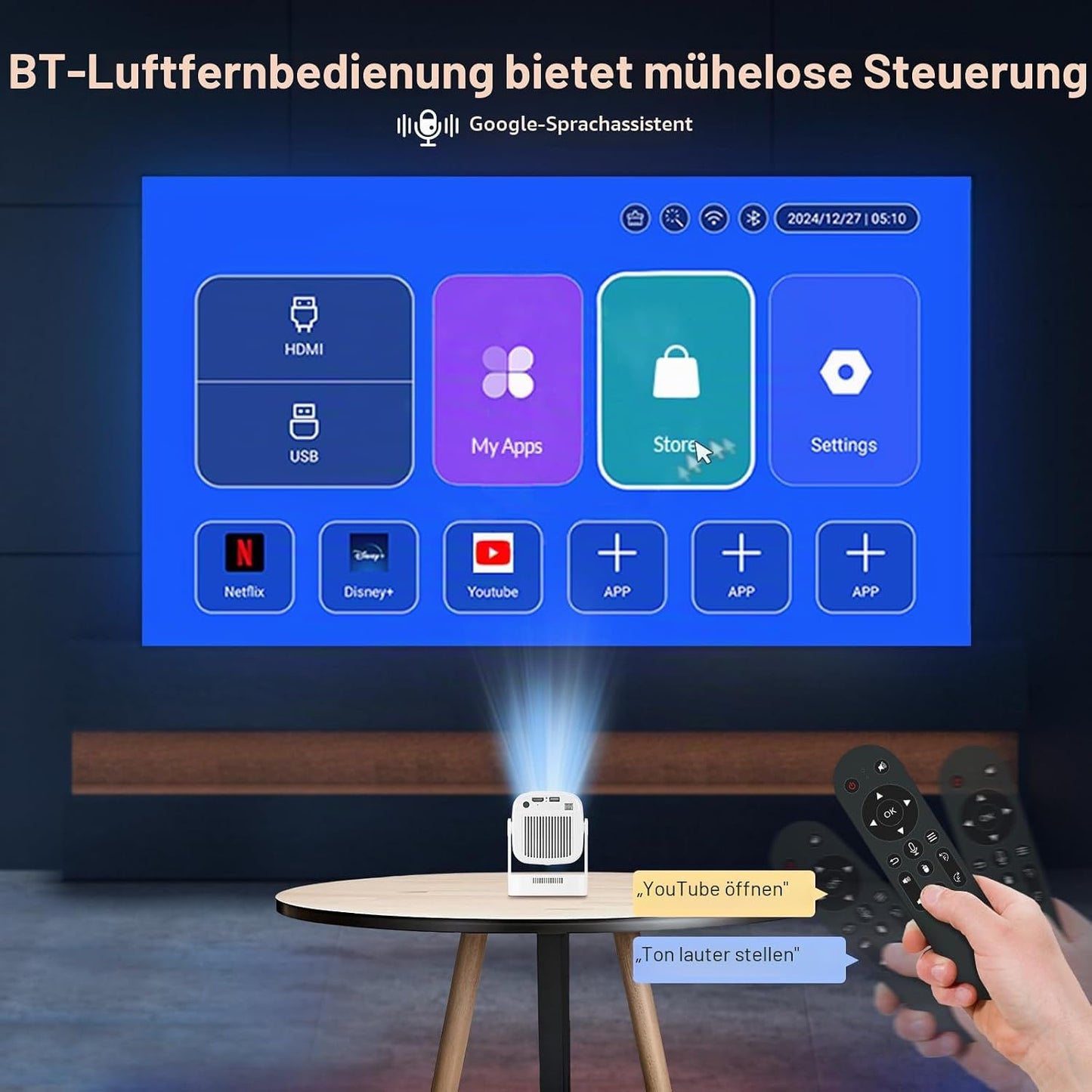 Reiie Smart Mini Beamer Projektor 1080P 4k mit 180° Weiß