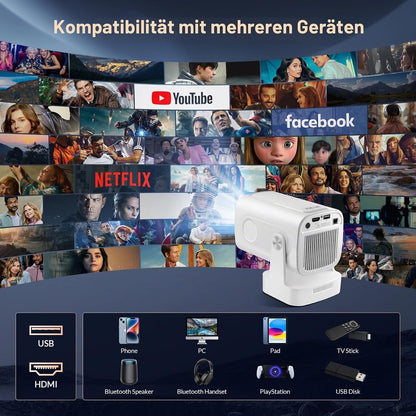 Reiie Smart Mini Beamer Projektor 1080P 4k mit 180° Weiß