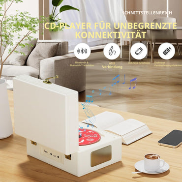 Rexitee wiederaufladbarer CD-Player aus Leder mit Lautsprechern, Bluetooth,Weiß