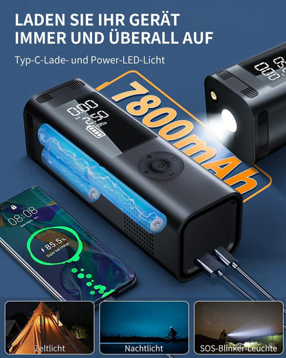 Rabbitxoco Elektrische Luftpumpe für unterwegs, 150 PSI, 7800 mAh, wiederaufladbar
