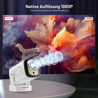 Reiie Smart Mini Beamer Projektor 1080P 4k mit 180° Weiß