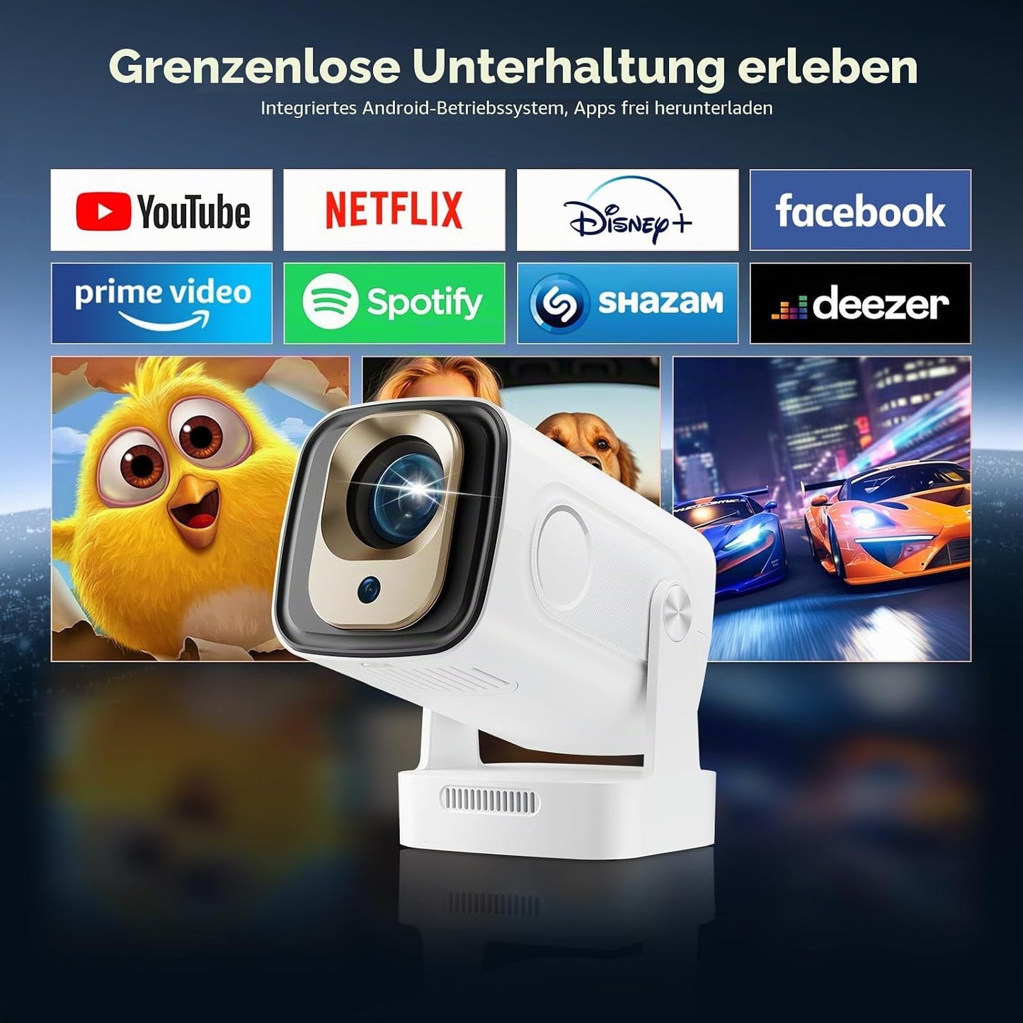 Reiie Smart Mini Beamer Projektor 1080P 4k mit 180° Weiß