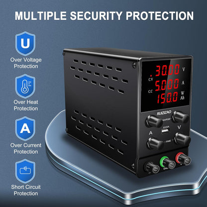 RUZIZAO Labornetzteil, 30 V, 5 A, DC, verstellbar, LED-Anzeige, 4 Ziffern mit USB-Port
