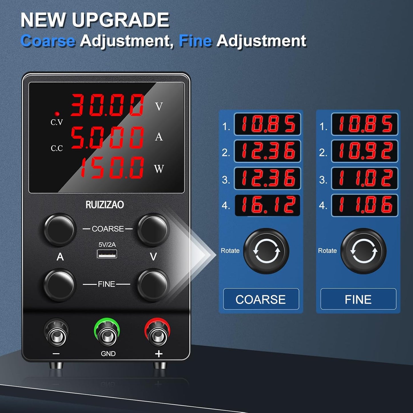 RUZIZAO Labornetzteil, 30 V, 5 A, DC, verstellbar, LED-Anzeige, 4 Ziffern mit USB-Port