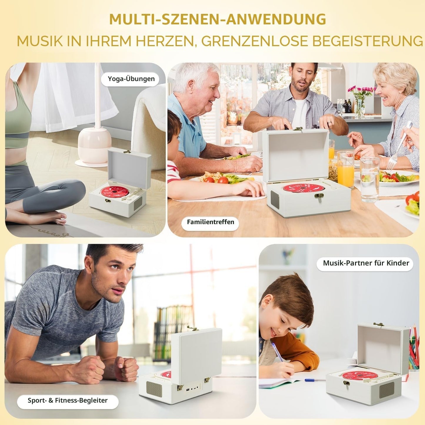 Rexitee wiederaufladbarer CD-Player aus Leder mit Lautsprechern, Bluetooth,Weiß