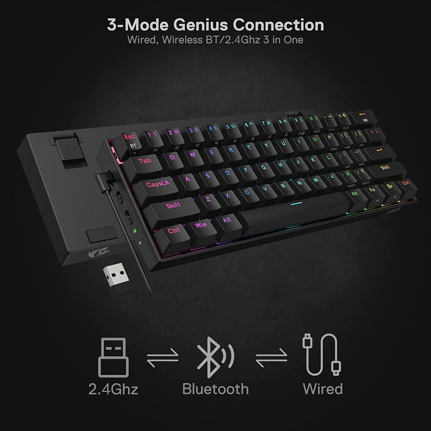 Redragon K530 Pro Draconic 60% Kabellose Mechanische RGB 61 Tasten 2.4 GHz