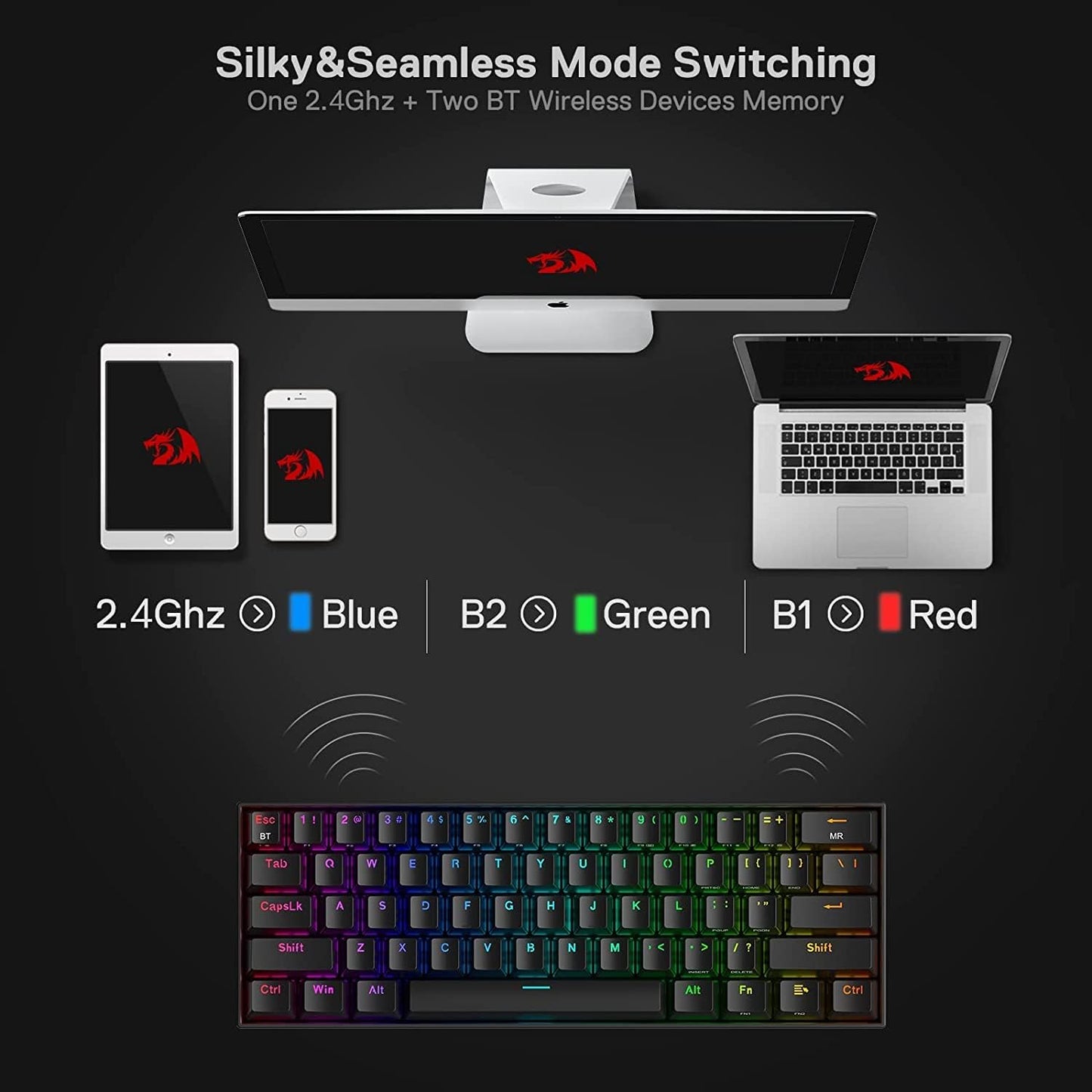 Redragon K530 Pro Draconic 60% Kabellose Mechanische RGB 61 Tasten 2.4 GHz