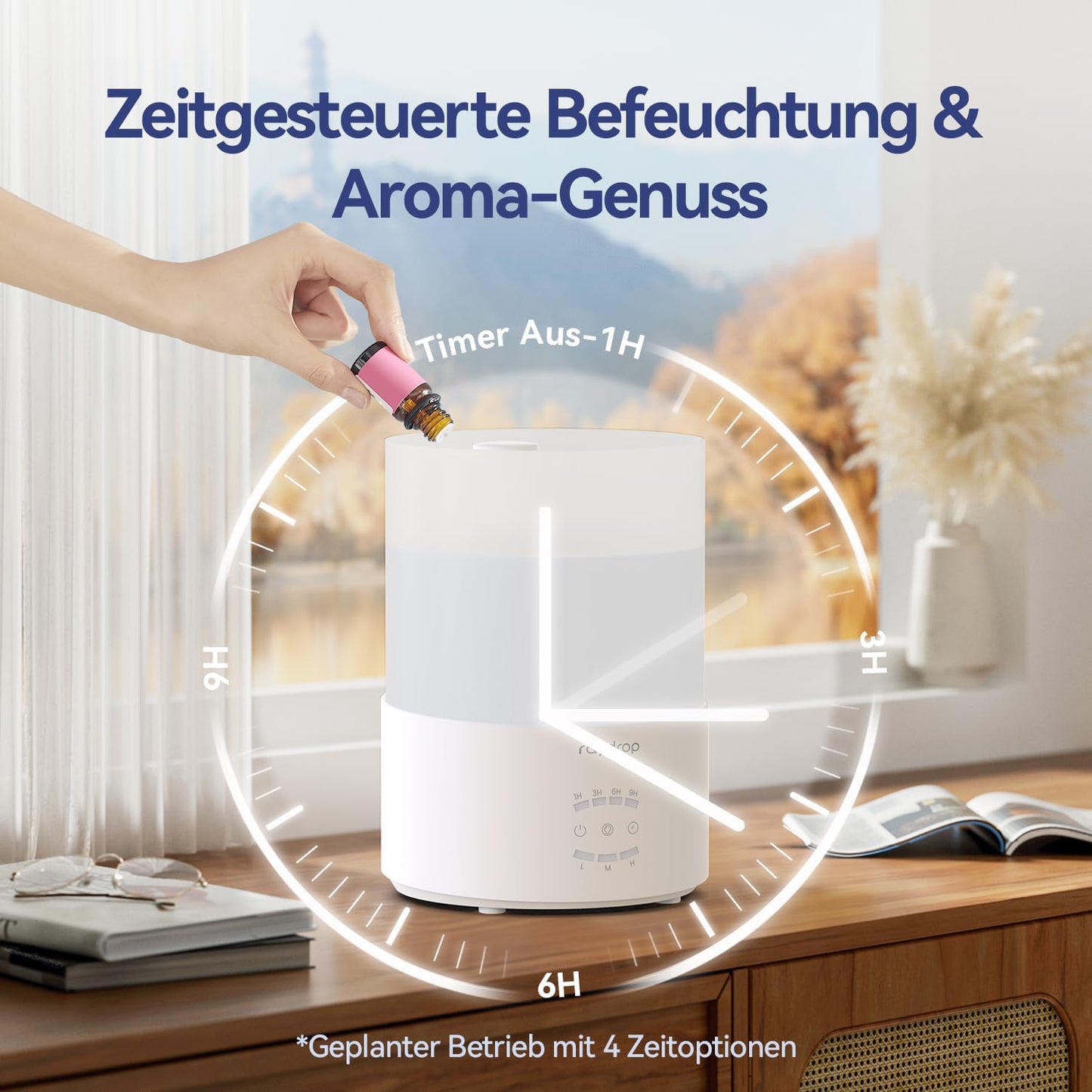 Raydrop Luftbefeuchter Schlafzimmer 3L, Ultraschall Cool Mist,LED-Licht, Timer