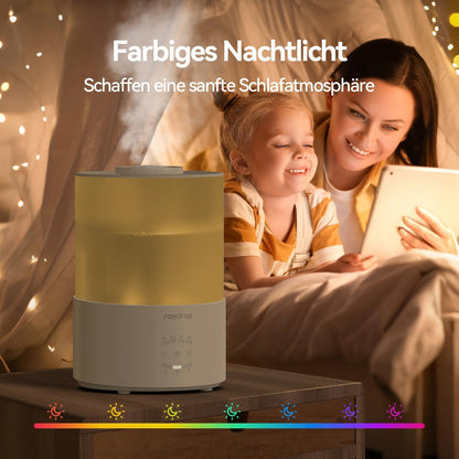 Raydrop Luftbefeuchter Schlafzimmer 3L, Ultraschall Cool Mist,LED-Licht, Timer
