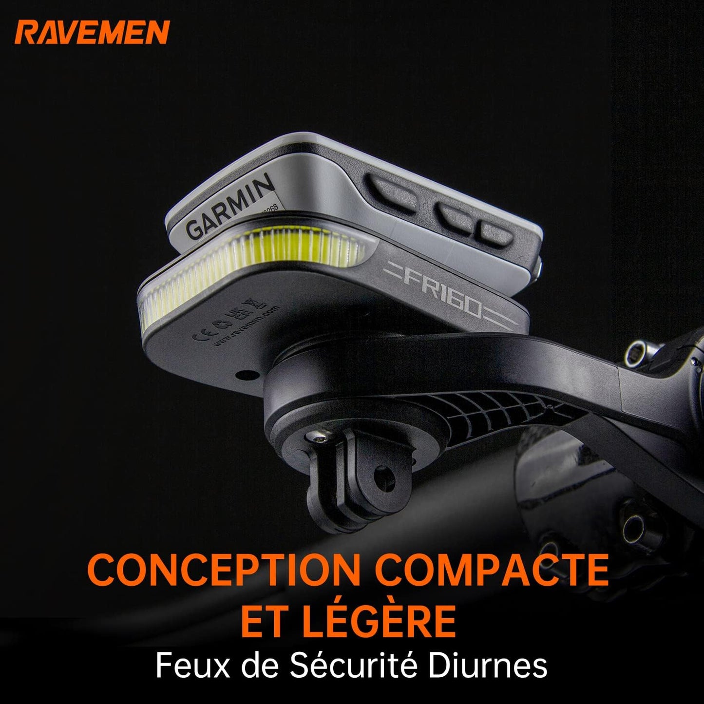 RAVEMEN FR160 Frontleuchte + Garmin-Adapter Typ C IPX6 wasserdicht