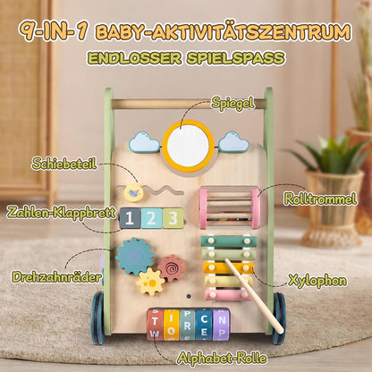 Rainbow Lauflernwagen aus Holz mit Spiel, Lauflernhilfe für Baby ab 1