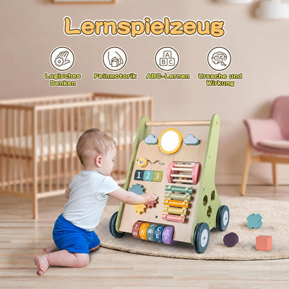 Rainbow Lauflernwagen aus Holz mit Spiel, Lauflernhilfe für Baby ab 1