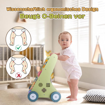 Rainbow Lauflernwagen aus Holz mit Spiel, Lauflernhilfe für Baby ab 1