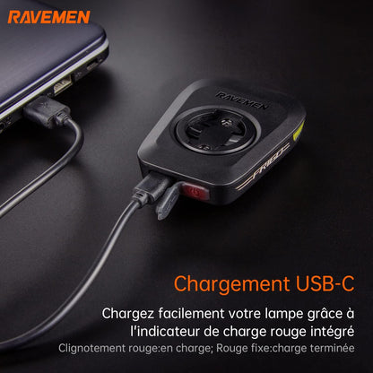 RAVEMEN FR160 Frontleuchte + Garmin-Adapter Typ C IPX6 wasserdicht