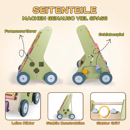 Rainbow Lauflernwagen aus Holz mit Spiel, Lauflernhilfe für Baby ab 1