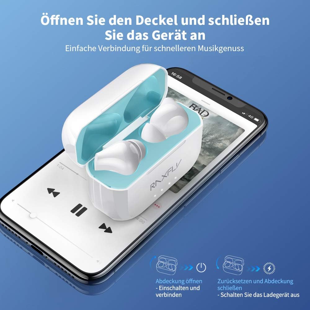 Écouteurs intra-auriculaires Bluetooth V5.0 RAXFLY, véritables écouteurs sans fil Hi-Fi stéréo