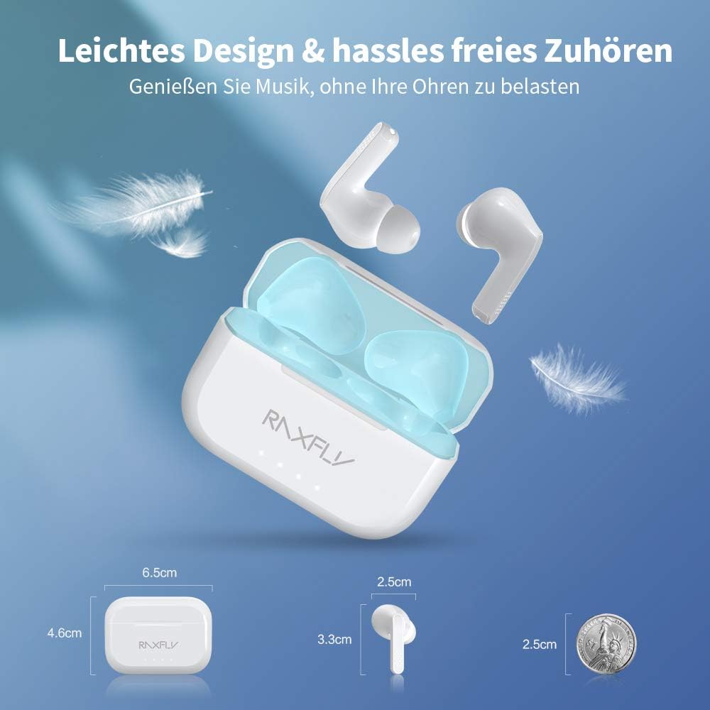 Écouteurs intra-auriculaires Bluetooth V5.0 RAXFLY, véritables écouteurs sans fil Hi-Fi stéréo