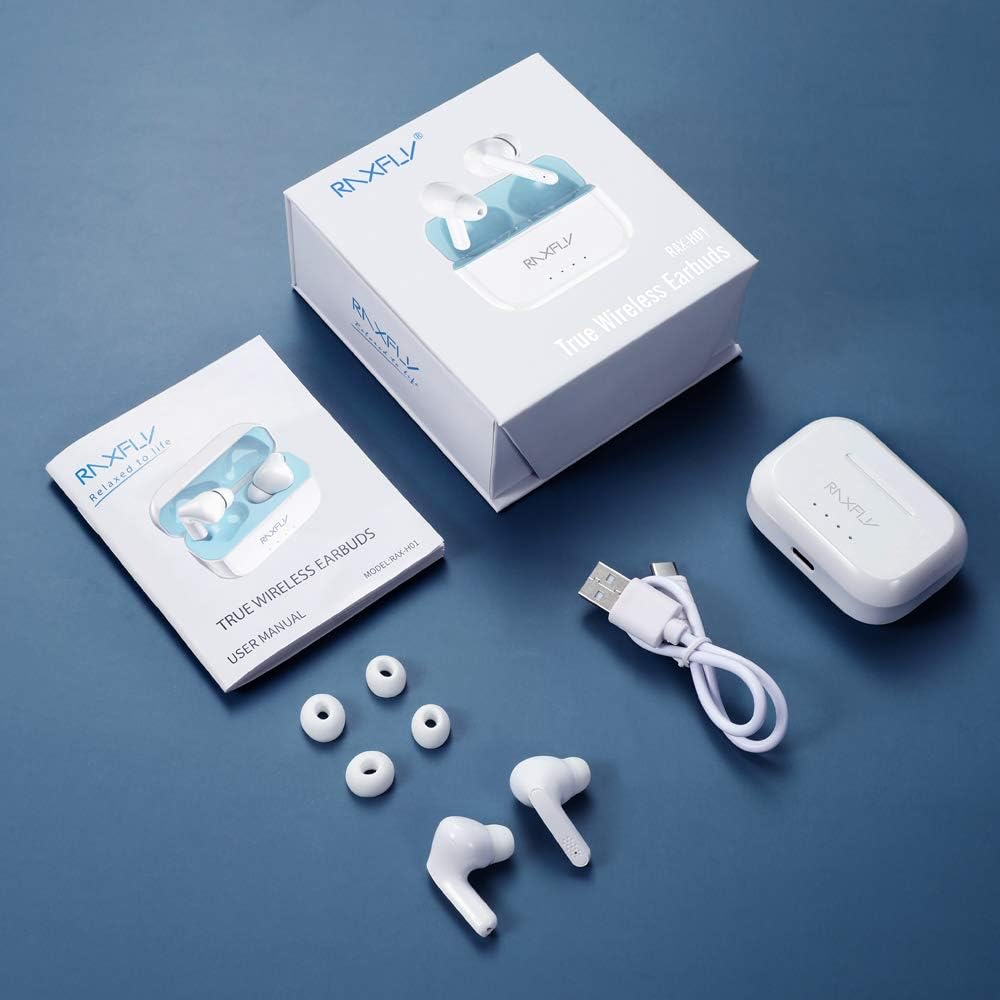 Écouteurs intra-auriculaires Bluetooth V5.0 RAXFLY, véritables écouteurs sans fil Hi-Fi stéréo