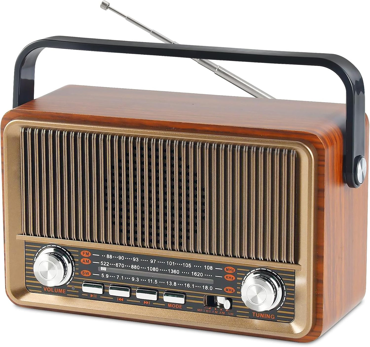 Retro Radio mit Bluetooth, Nostalgie Kofferradio Klein mit AM/FM/SW3, USB/TF/AUX