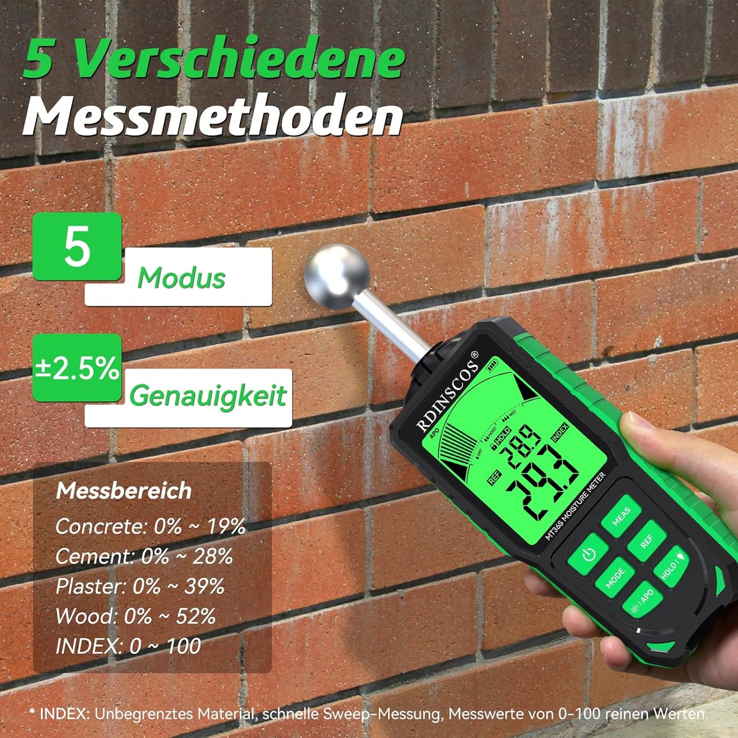 RDINSCOS MT36S Feuchtigkeitsmessgerät Wand Wiederaufladbarer Feuchtigkeitsmesser