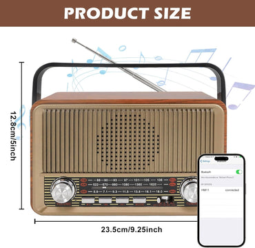 Retro Radio mit Bluetooth, Nostalgie Kofferradio Klein mit AM/FM/SW3, USB/TF/AUX