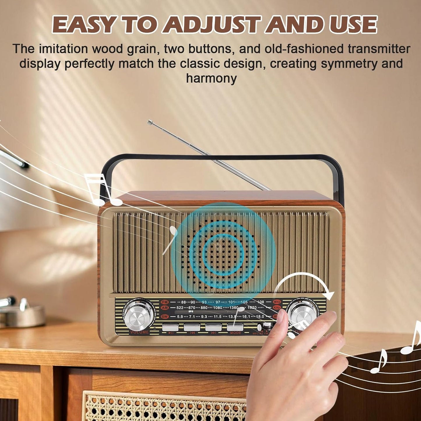 Retro Radio mit Bluetooth, Nostalgie Kofferradio Klein mit AM/FM/SW3, USB/TF/AUX