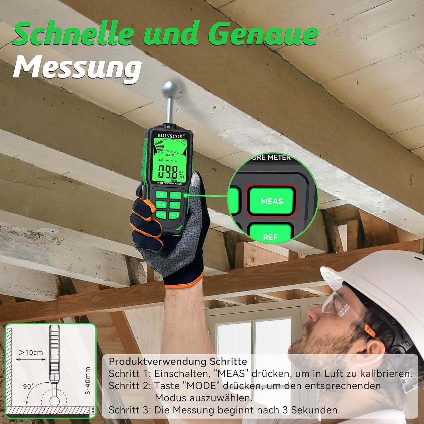 RDINSCOS MT36S Feuchtigkeitsmessgerät Wand Wiederaufladbarer Feuchtigkeitsmesser