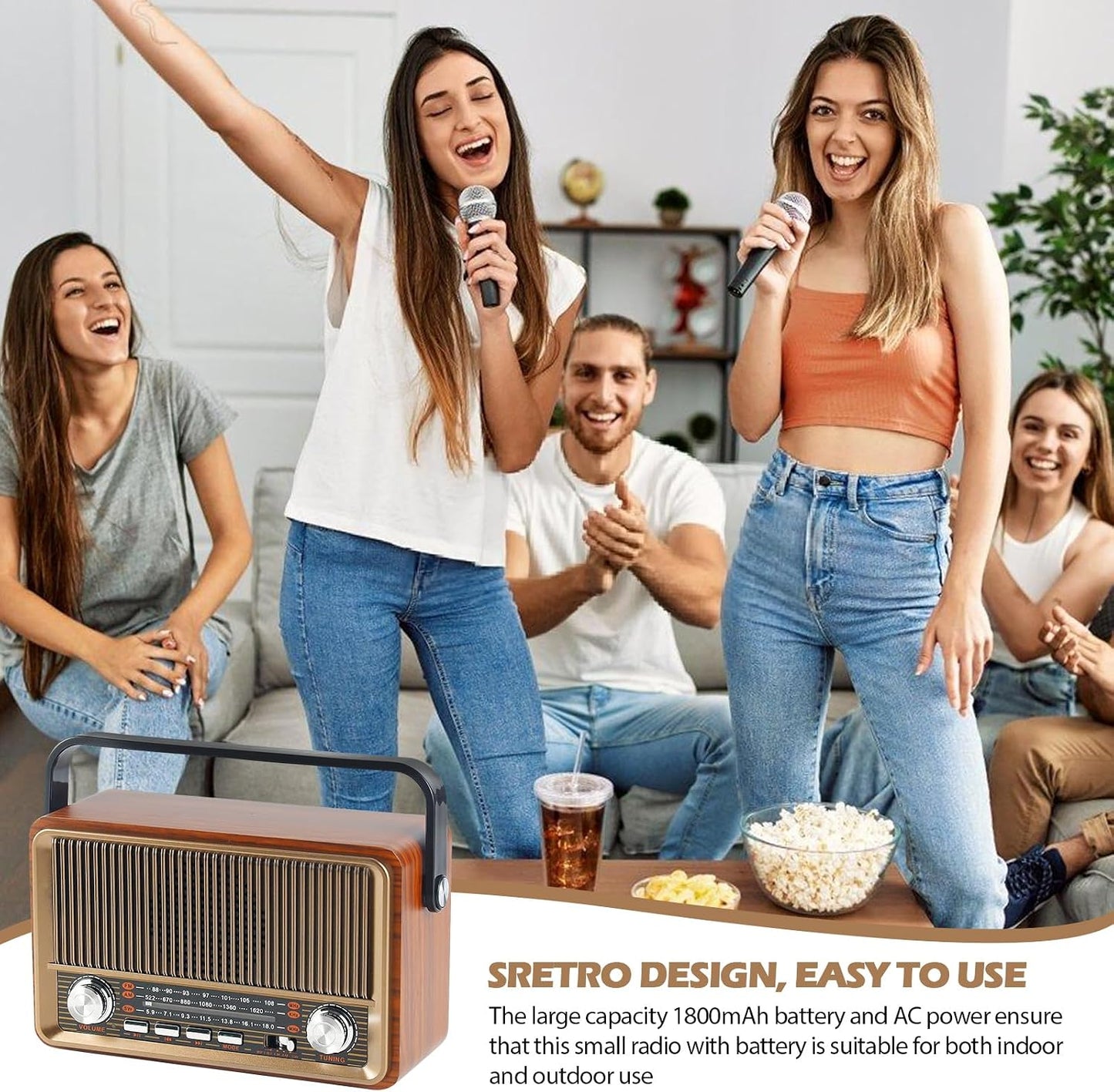 Retro Radio mit Bluetooth, Nostalgie Kofferradio Klein mit AM/FM/SW3, USB/TF/AUX