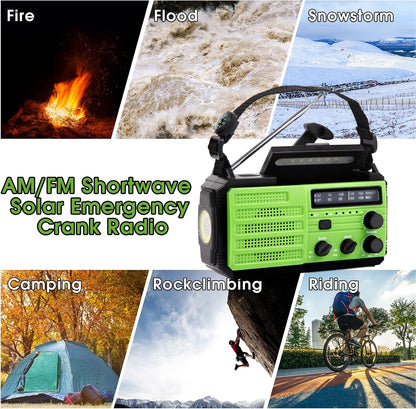 Notfallradio Solar Kurbel Tragbares Radio,8000mAh mit LED Taschenlampe & Leselicht, Grün