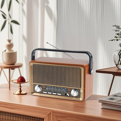 Retro Radio mit Bluetooth, Nostalgie Kofferradio Klein mit AM/FM/SW3, USB/TF/AUX