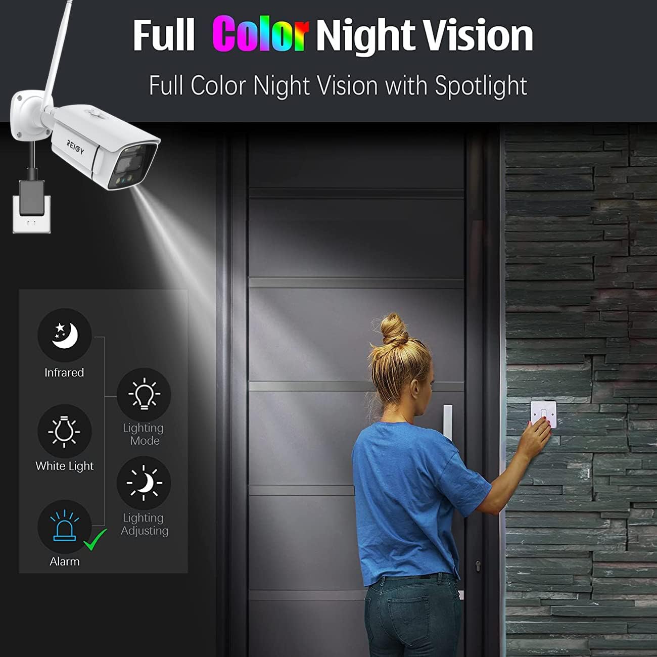 REIGY 3MP WLAN Überwachungskamera Set Aussen mit Flutlicht, 10CH Funk NVR 4x1296P Kamera Drahtlos