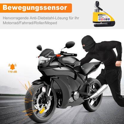 REAPP Bremsscheibenschloss mit 110-dB-Alarm, Hochsicheres Motorradschloss Wetterfest