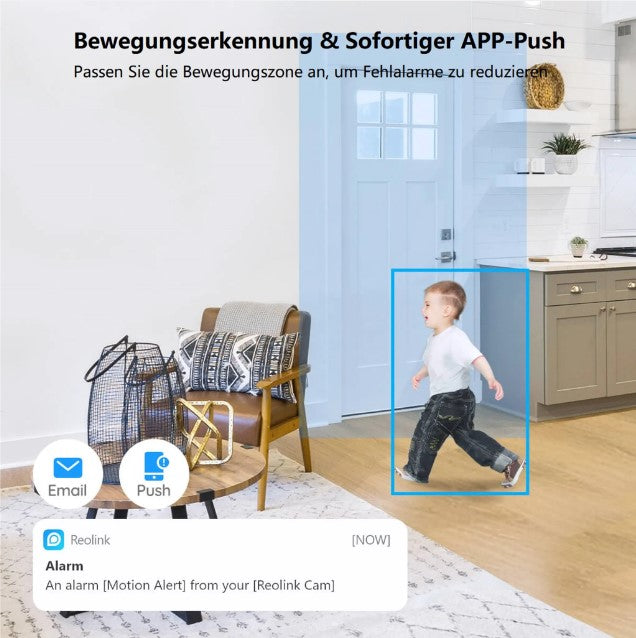 Reolink 5MP PTZ Überwachungskamera WLAN Kamera Innen, 355°/50° Schwenkbare WiFi IP Kamera Indoor mit 3X Optischem Zoom, 2,4/5 GHz WiFi, Mensch/Haustiererkennung, 2-Wege-Audio, E1 Zoom