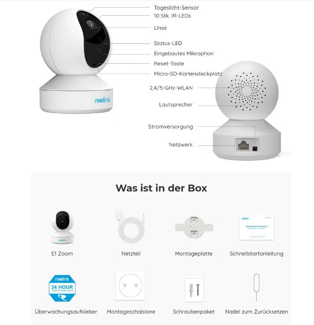 Reolink 5MP PTZ Überwachungskamera WLAN Kamera Innen, 355°/50° Schwenkbare WiFi IP Kamera Indoor mit 3X Optischem Zoom, 2,4/5 GHz WiFi, Mensch/Haustiererkennung, 2-Wege-Audio, E1 Zoom