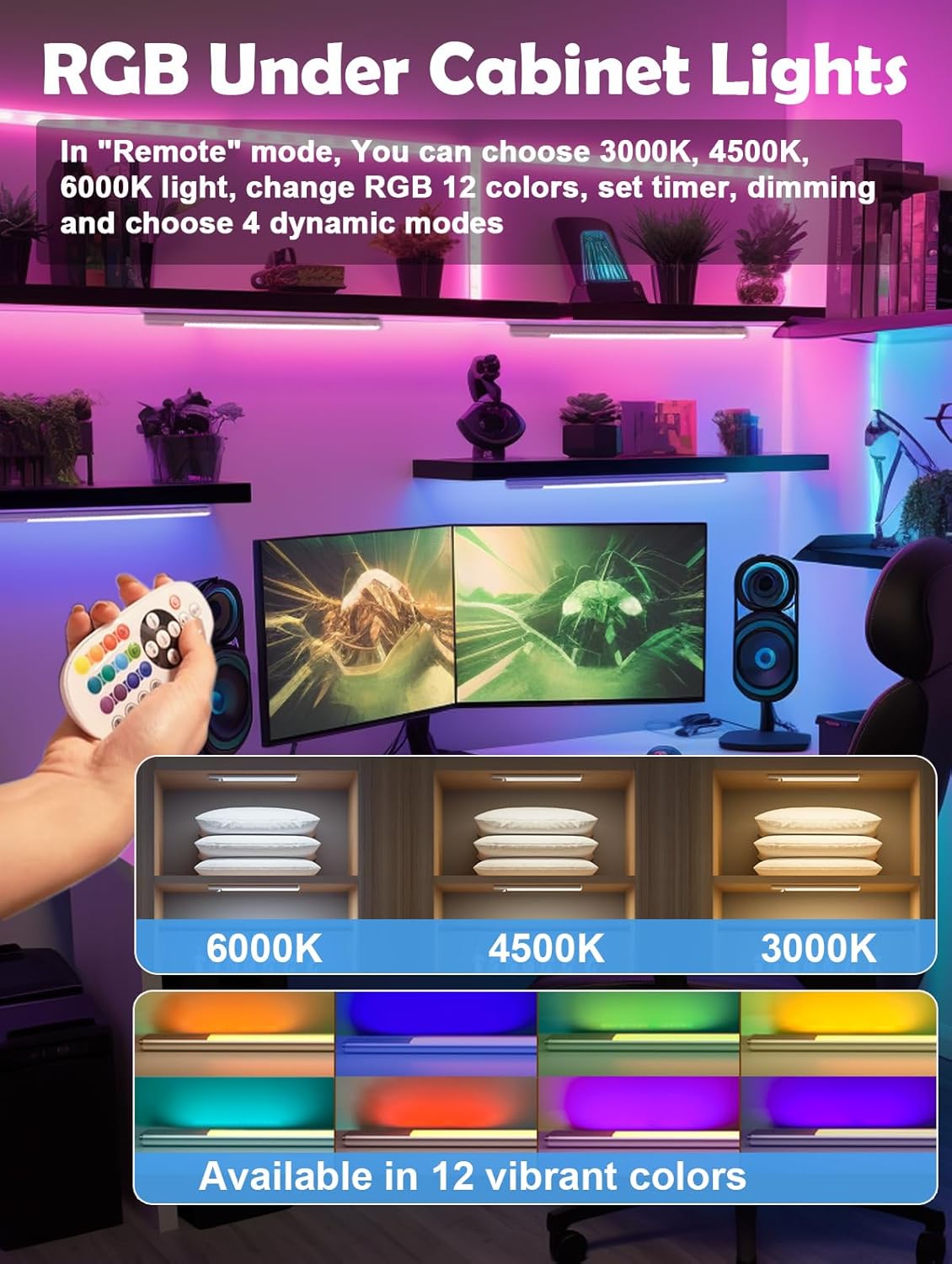 (3 pack) 79 LED Unterschrank Küchenleuchten RGB, Wiederaufladbar,kabellose, 15 Farben,Fernbedienung