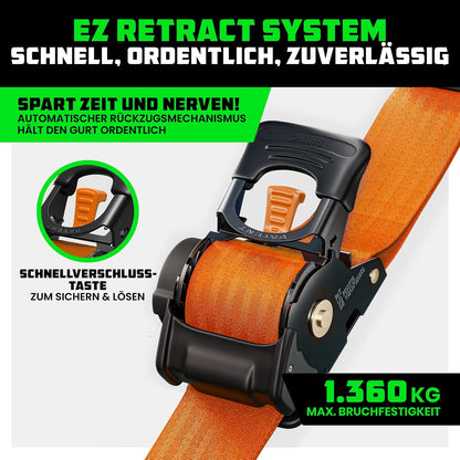 Rhino USA Automatik Spanngurte (2er-Set) 5cm x 3m - Selbstaufrollend 1.360kg