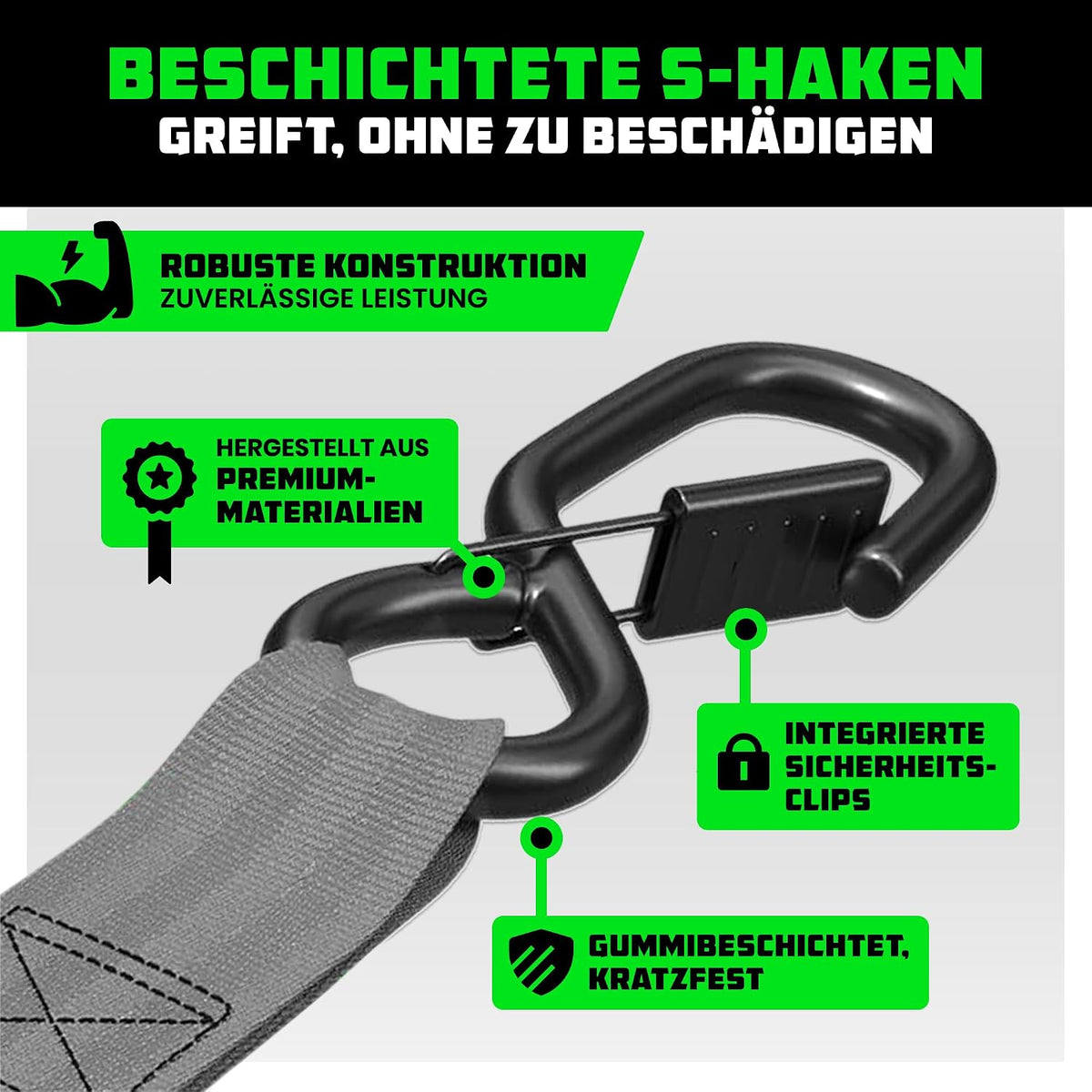 Rhino USA Spanngurte mit Ratsche (4er-Set) 2,5cm x 4,6m - 800kg Zurrgurte 800kg