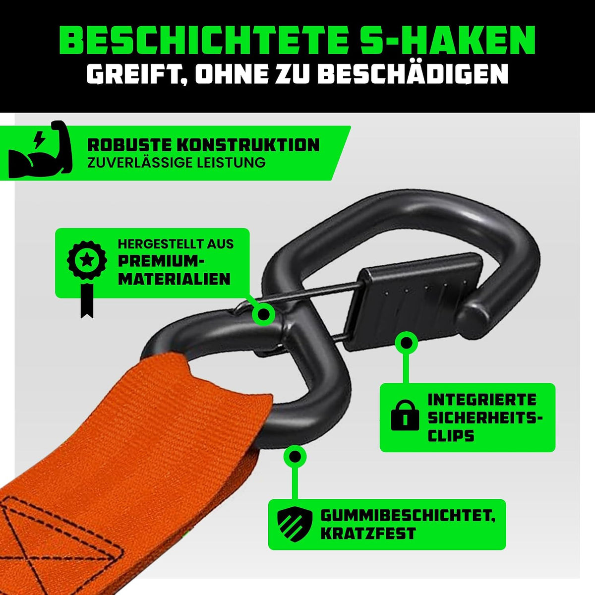 Rhino USA Automatik Spanngurte (2er-Set) 5cm x 3m - Selbstaufrollend 1.360kg