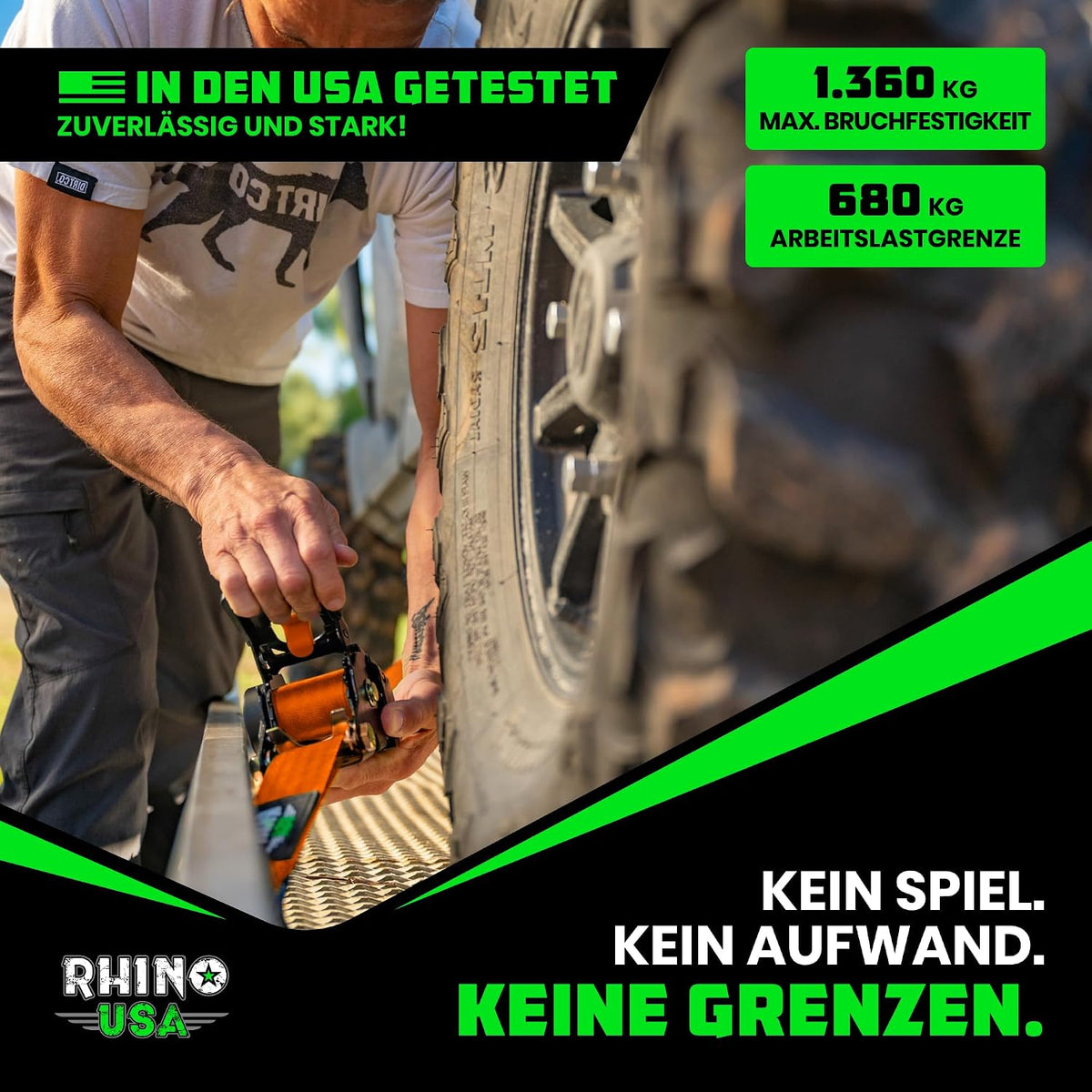 Rhino USA Automatik Spanngurte (2er-Set) 5cm x 3m - Selbstaufrollend 1.360kg