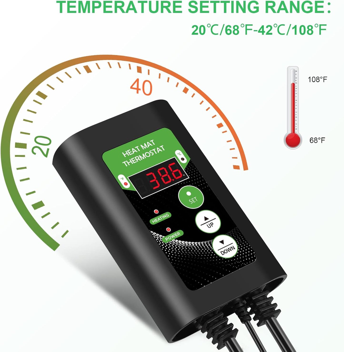 RIOGOO Sämling Heizmatte und Thermostat Set, Wasserdichtes Gewächshaus Heizkissen 25,4 x 52,7 cm