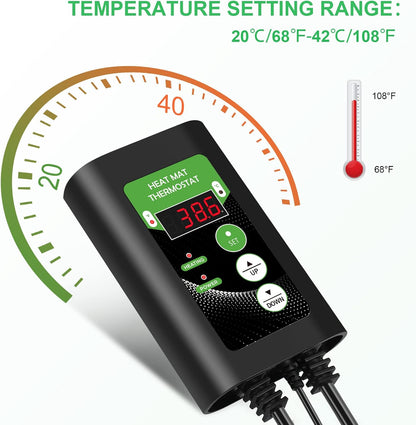 RIOGOO Sämling Heizmatte und Thermostat Set, Wasserdichtes Gewächshaus Heizkissen 25,4 x 52,7 cm