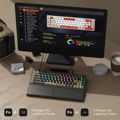 RK ROYAL KLUDGE RK S70 Tri-Mode Split Mechanische Tastatur,Creme-Schalter, Schwarz