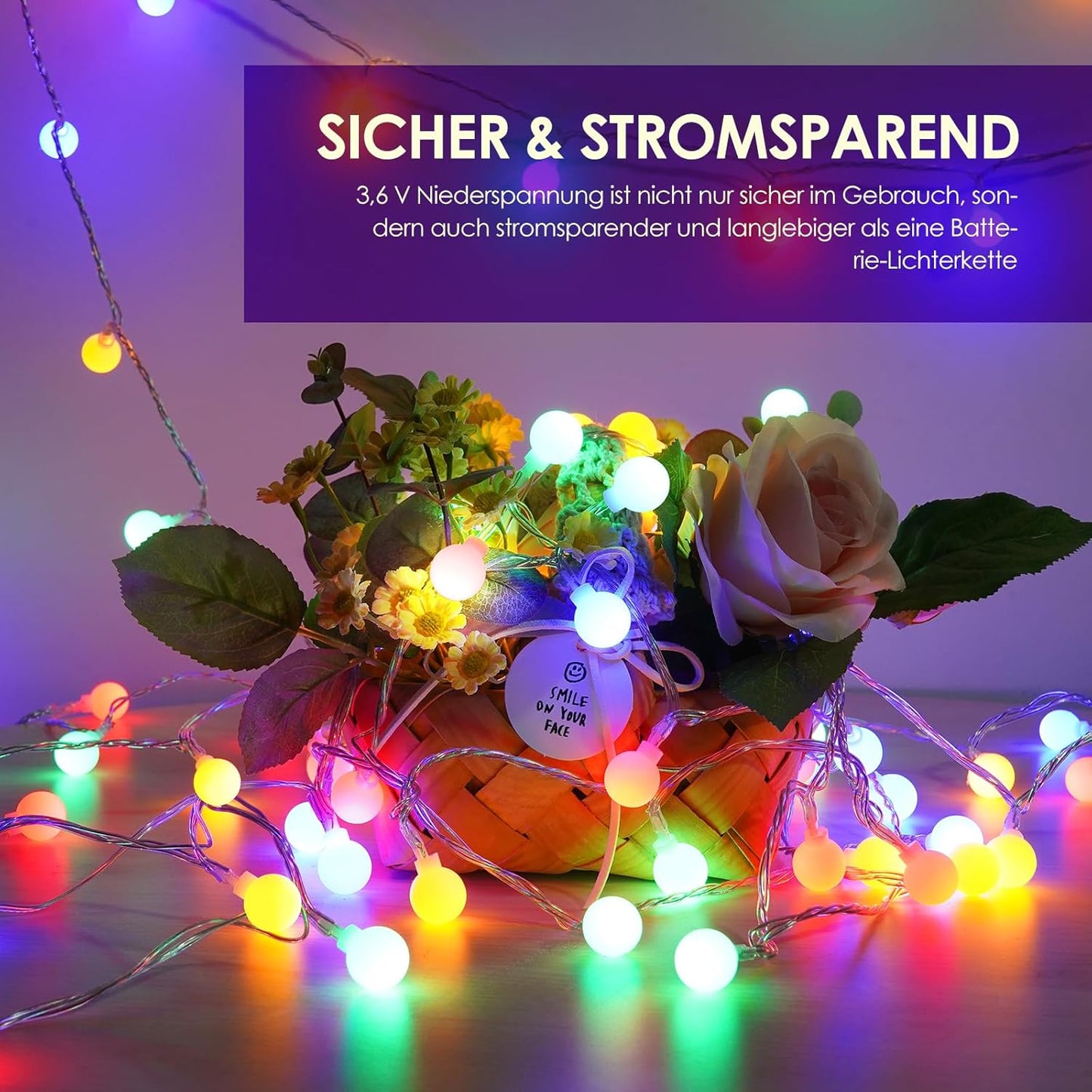 Realky 200LED Lichterkette Strombetrieben,27M Lichterkette Kugel RGB mit Stecker Dimmbar